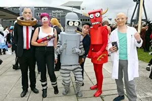 Participants dressed as characters from Futurama at MCM London Comic Con at Excel London
