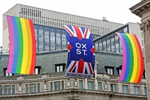Rainbow flags on Oxford Street for Pride, London
