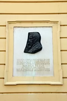 Relief profile portrait of Nikola Tesla in Zagreb, Croatia