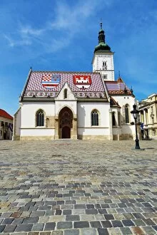St. Marks Church and cobbles of St. Marks Square in Zagreb, Croatia