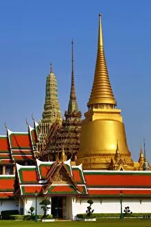 Stupas and chedis at Wat Phra Kaew Temple in Bangkok, Thailand