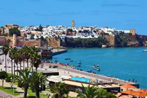 View across the Bou Regreg River towards the Kasbah of the Udayas in Rabat, Morocco