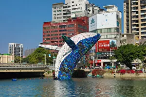 Whale in Love art installation, Love River, Kaohsiung, Taiwan
