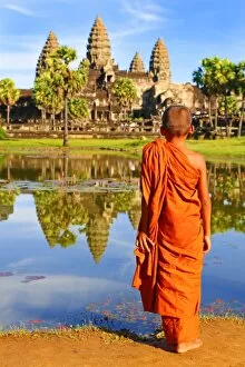 Young Buddhist monk at Angkor Wat Temple in Siem Reap, Cambodia