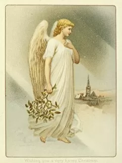 Angel in a winter scene on a Christmas Card