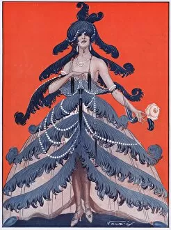 Art deco illustration of girl as a Christmas tree, 1920s