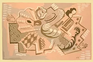 Brown, pink and cream abstract art deco design