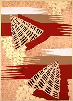 Brown, red and cream abstract art deco shell design