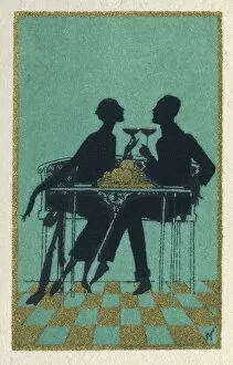 Business card design, couple at a table