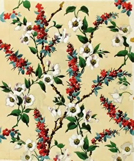Design for Printed Textile with flowers and berries