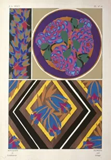 Three designs of leaves and flowers by E A Seguy