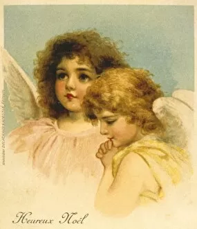 French Christmas card with two angels