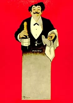 Menu design featuring Perrier Jouet champagne