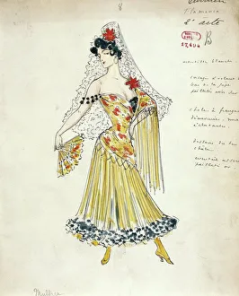 France, Paris, Sketch of costume for flamenco dancers for Carmen by Georges Bizet France, Paris, Sketch of costume for flamenco dancers for Carmen by Georges Bizet