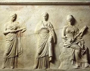 Bas Relief Collection: Greek civilization, Marble slab with relief attributed to School of Praxiteles, depicting Muses