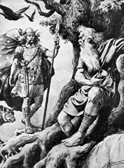 Odin, Germanic god of war and poetry - engraving