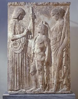 Bas Relief Collection: Marble bas-relief depicting Triad of Eleusinian Mysteries with Persephone