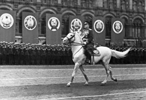 1940s Gallery: Marshal georgy zhukov riding across red square, reviewing the troops