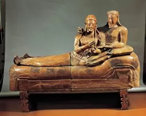 Female Likeness Gallery: Painted terracotta Sarcophagus of the Spouses, from Cerveteri, Rome province, Italy, detail, 520 B.C