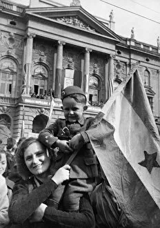 1940s Gallery: People on the streets of belgrade, yugoslavia during a celebration of the first anniversary of