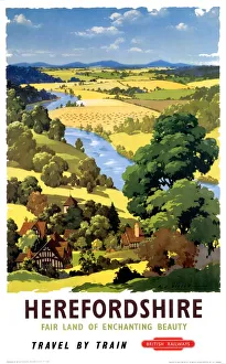 <b class=qtipBold><figcaption>'Herefordshire', BR poster, 1960</figcaption></b><br>Poster produced by British Railways (BR) to promote train services to Herefordshire. Artwork by A J Wilson. <br><em>© Please read our licence terms. All digital images must be destroyed unless otherwise agreed in writing.</em> 'Herefordshire', BR poster, 1960