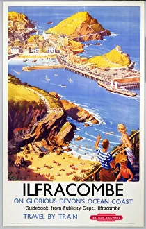 <b class=qtipBold><figcaption>'Ilfracombe', BR poster, 1950s</figcaption></b><br>Colour poster produced for British Railways to promote the North Devon coastal resort of Ilfracombe. The artist is Harry Riley. <br><em>© These images are for viewing purposes only. Their copyright belongs to the photographer . Their delivery does not constitute a right to use. Reproduction rights must be ordered, or permission obtained in writing, if ANY use at all is made of any of these images.</em> 'Ilfracombe', BR poster, 1950s