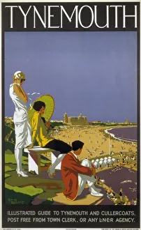 <b class=qtipBold><figcaption>'Tynemouth', LNER poster, 1926</figcaption></b><br>Poster produced for the London & North Eastern Railway (LNER) to promote rail services to the coastal town of Tynemouth, Tyne and Wear. The poster shows two women and a man looking out over the seaside from a high incline. This poster was produced just before the General Strike in 1926. Economically, this was a bad year for the railways, especially the LNER. It was said afterwards that the publicity of 1926 had been the only bright feature for the railway. Artwork by Alfred Lambert (1902-1970), who studied art at the Allan-Frazer Art College in Arbroathy. He designed posters for LNER and London, Midland & Scottish Railway (LMS) and illustrated books.<br><em>© NRM/Pictorial Collection</em> 'Tynemouth', LNER poster, 1926