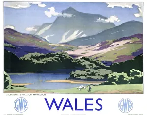 <b class=qtipBold><figcaption>'Wales', GWR poster, 1937</figcaption></b><br>Poster produced for Great Western Railway (GWR) to promote rail travel to Wales. The poster shows a view of Cader Idris and Afon Mawddach. Artwork by Sir Herbert Alker Tripp (1883-1954), who had a long and successful career with New Scotland Yard. He painted in his spare time and after his retirement. He designed posters for GWR and Southern Railway (SR) and was knighted in 1945. <br><em>© Please read our licence terms. All digital images must be destroyed unless otherwise agreed in writing.</em> 'Wales', GWR poster, 1937