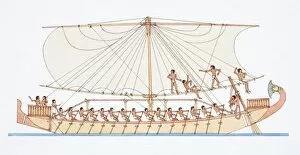 Ancient Egyptian Culture Gallery: 4000 BC ancient egyptian sailing boat, side view