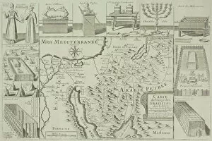 Adults Collection: Antique map of Israel with vignettes