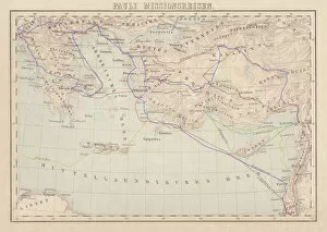 Aegean Sea Collection: Apostle Pauls Missionary Journeys, lithograph, published in 1886