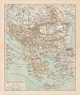 Aegean Sea Collection: Balkan Peninsula in 1878, lithograph