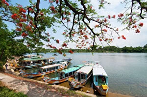 Pagoda Gallery: A boat station at Perfume River (Huong river) near Thien Mu pagoda, Hue, Vietnam