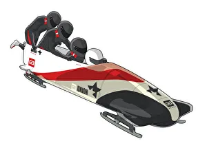 Four People Gallery: Bobsledding team of four, final push and last person getting on