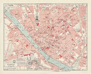 Town Gallery: City map of Florence, Italy, lithograph, published in 1897
