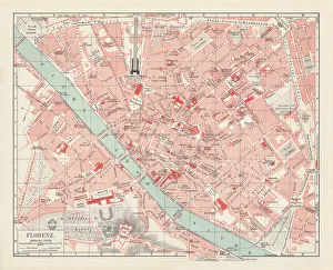 Town Gallery: City map of Florence, Italy, lithograph, published in 1897