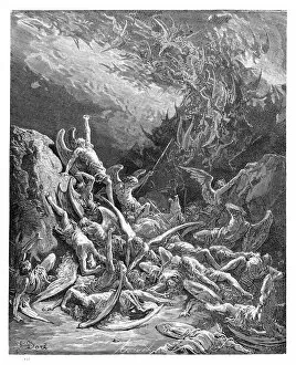 Image of Dante and Virgil in Inferno, crossing the cocytus, 1885 by Dore,  Gustave (1832-83)