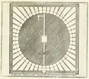 Geometric plan of the mausoleum of Emperor Hadrian, which is now Castel Sant'Angelo, historical Rome, Italy, digital reproduction of an original 17th century template, original date unknown