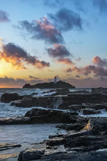 Lighthouse Collection: Godrevy Lighthouse, St. Ives Bay, Cornwall, England, Great Britain, Europe