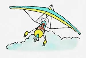 Freedom Collection: Illustration of person flying microlight above clouds