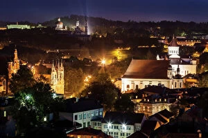 Church Collection: Lithuania, Vilnius, Illuminated cityscape