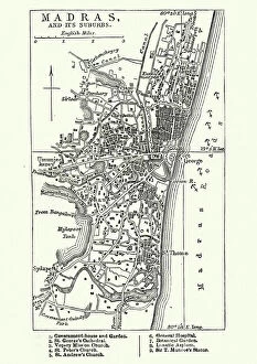 Style Gallery: Map of Madras (Chennai), India, 19th Century