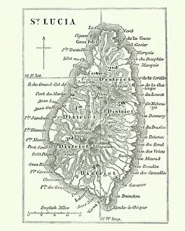 Style Collection: Map of Saint Lucia, 19th Century