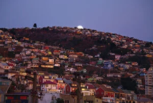 Moon rising over Valparaiso, Chile