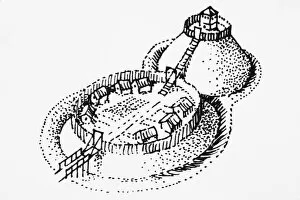 Motte And Bailey Gallery: Motte and Bailey castle atop raised earth mound