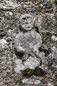 Work Collection: Sheela-na-Gig on the church wall of Killinaboy, Burren, County Clare, Ireland, Europe