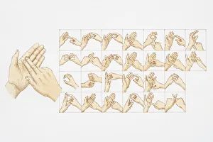 Sign language hand positions for all letters of the alphabet, front view