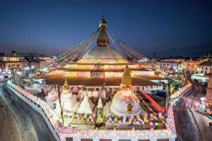 Shrine Gallery: Twilight at the Boudhanath Stupa in Kathmandu, Nepal