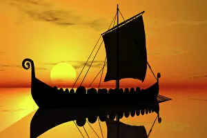 Graphics Gallery: Viking ship, sunset, silhouette, 3D graphics