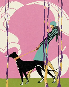 Fashion Gallery: Woman Walking Greyhound Dog